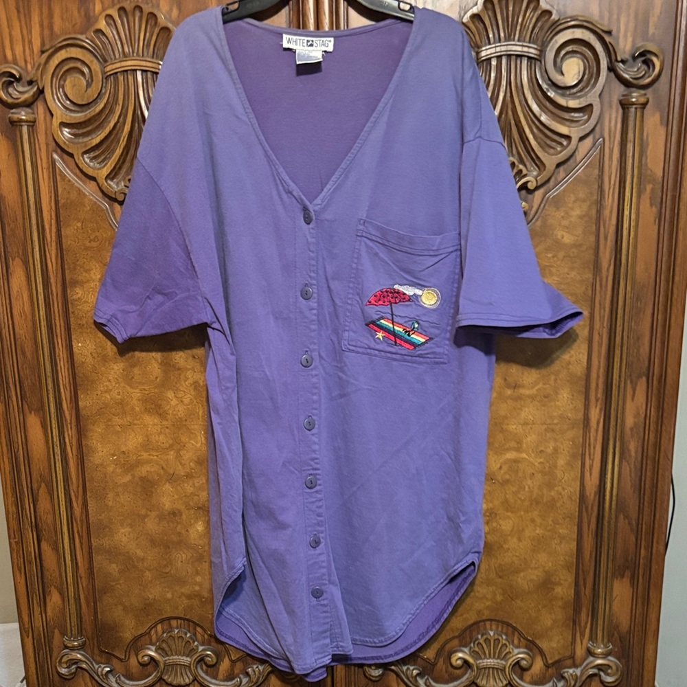 White Stag Purple Button-Up Swim Coverup